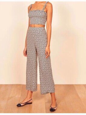 Reformation Navy and Cream Floral Design Flowy Capri Pants